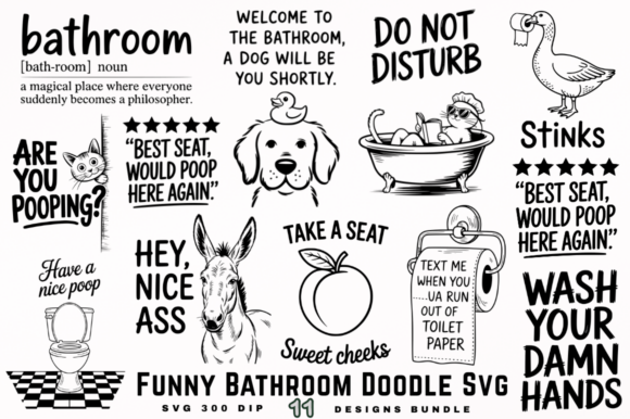 Funny Bathroom Doodle SVG Designs Bundle