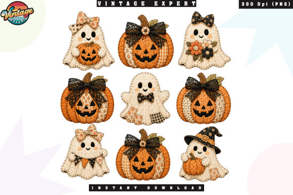 Ghost and Pumpkin Patchwork Bundle PNG