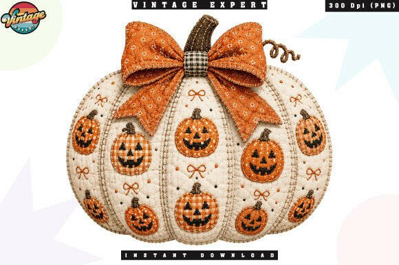 Halloween Pumpkin Bow Patchwork PNG