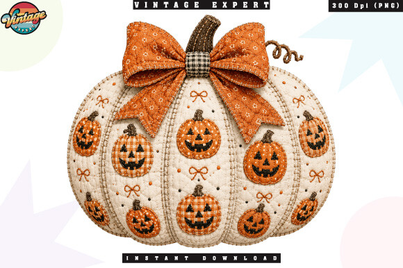 Halloween Pumpkin Bow Patchwork PNG