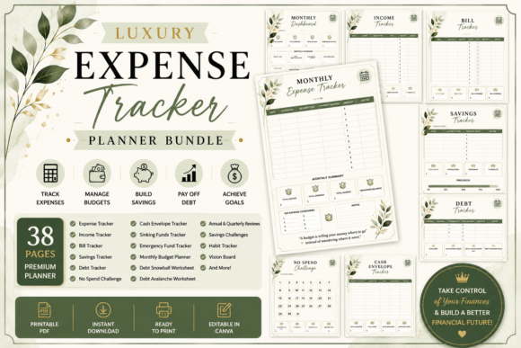 Luxury Expense TrackerPlanner Sage Green