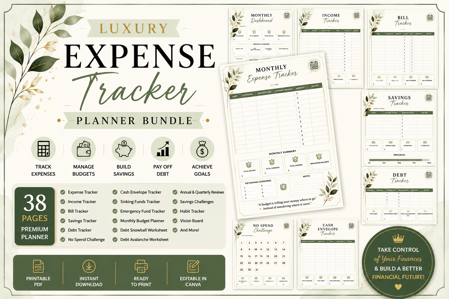 Luxury Expense TrackerPlanner Sage Green