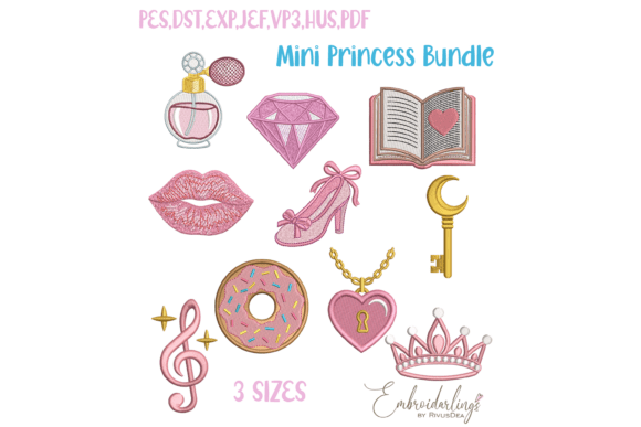 Mini Princess Icons Embroidery Design