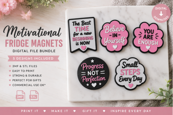 Motivational Fridge Magnet 3D Print Set - STL/3MF Files - Image 5