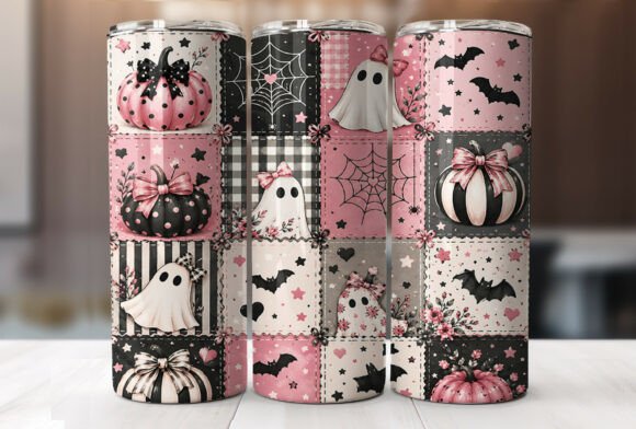 Pink Halloween Patchwork Tumbler Wraps