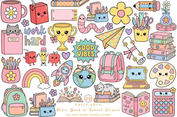 Retro Back to School PNG Clipart