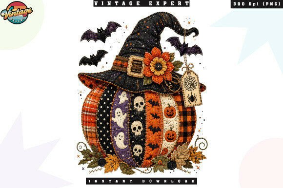 Spooky Patchwork Pumpkin Halloween PNG