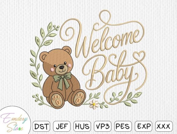 Teddy Bear & Laurel Wreath Embroidery