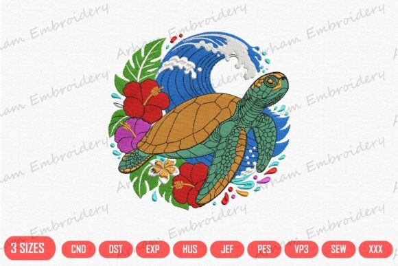 Tropical Floral Sea Turtle
