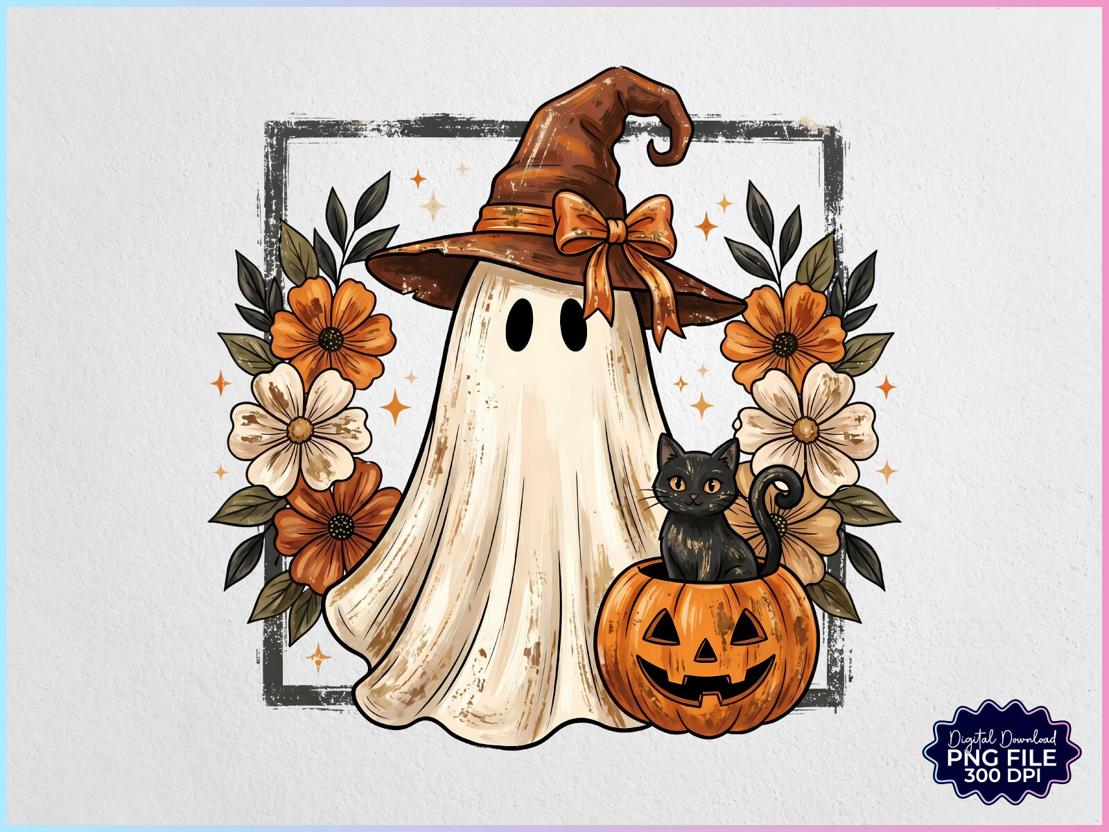 Vintage Ghost & Witch — Halloween PNG design preview