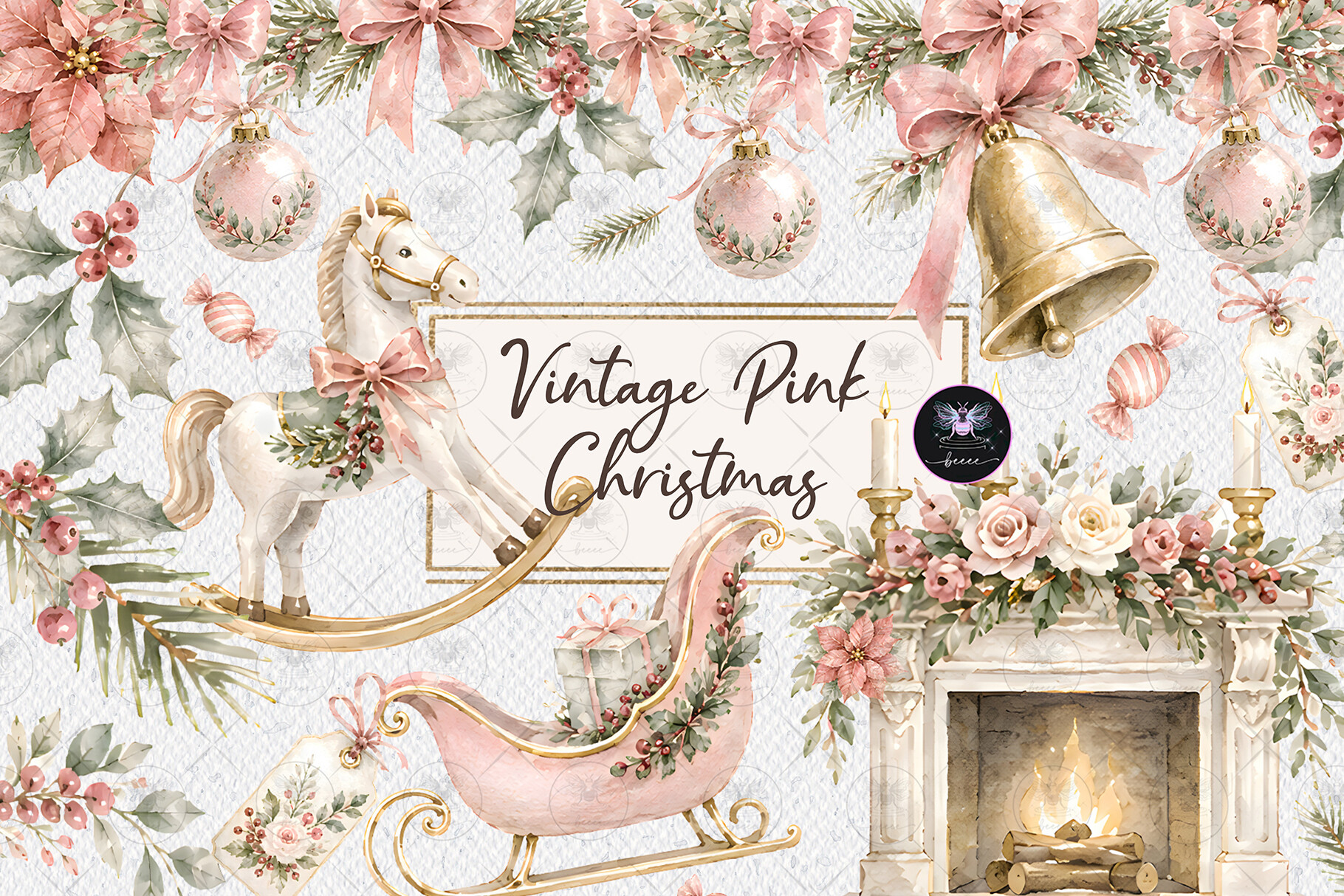 Vintage Pink Christmas Clipart - photo 1