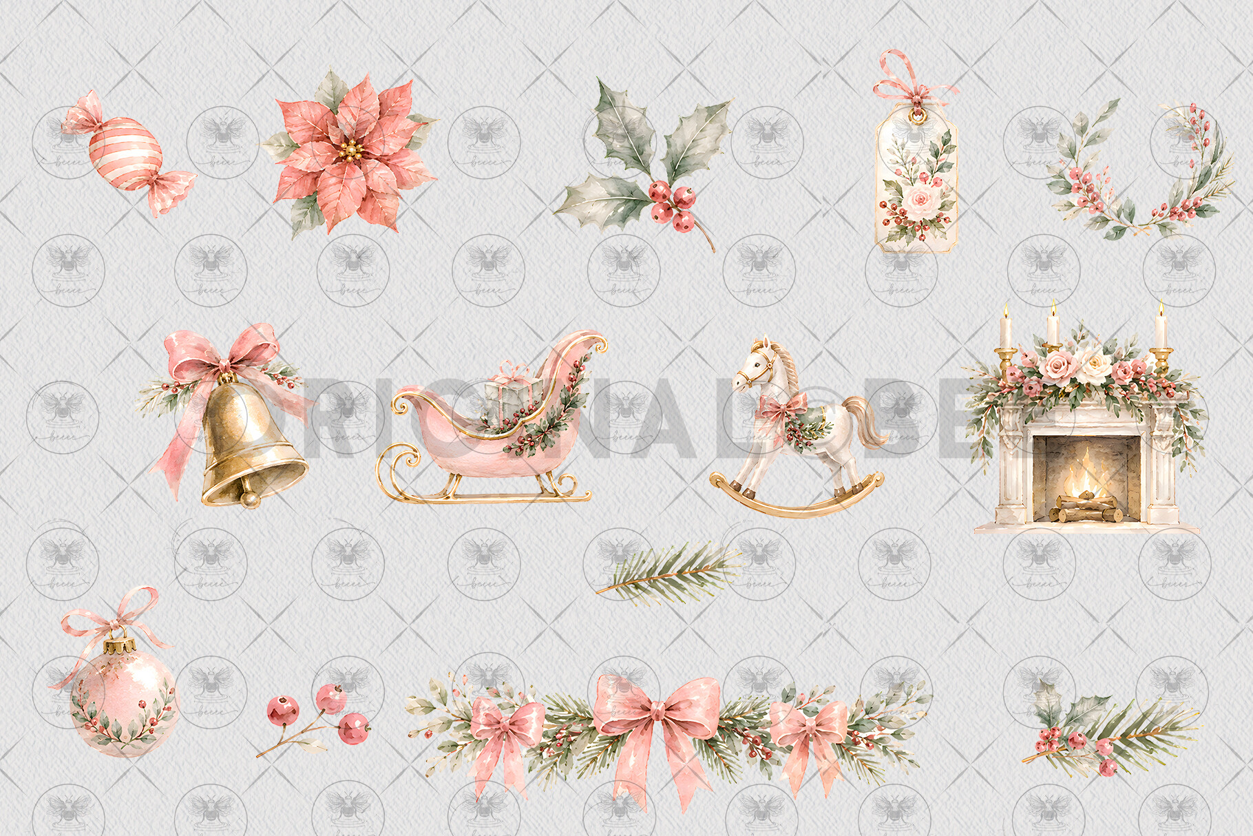 Vintage Pink Christmas Clipart - photo 3