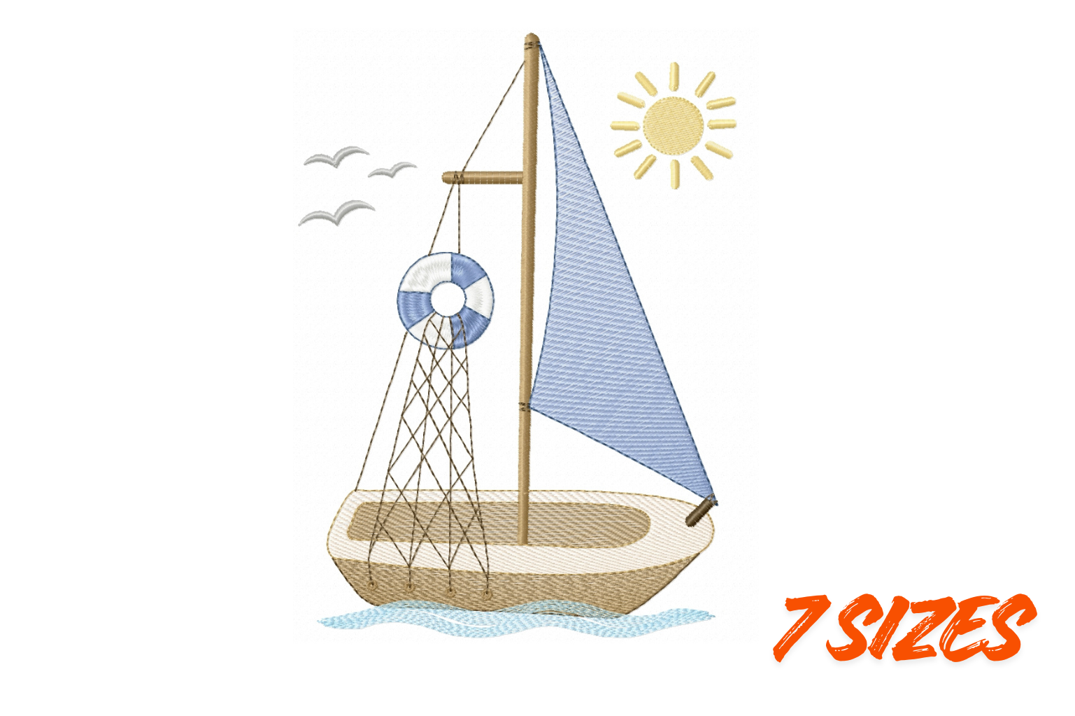 Vintage Sailboat Embroidery Design Art