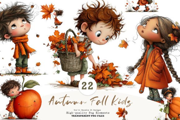 Whimsical Autumn Fall Kids Clipart