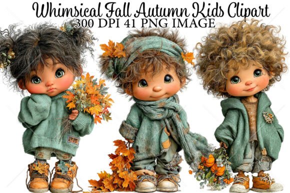 Whimsical Fall Autumn Kids Clipart