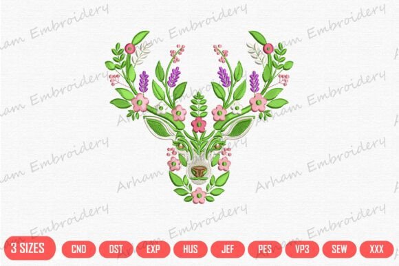 Woodland Floral Deer Head