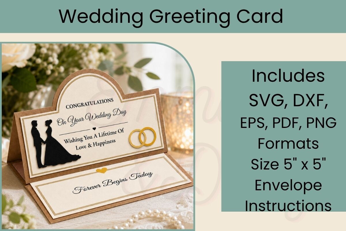 3D Easel Wedding Card SVG Template