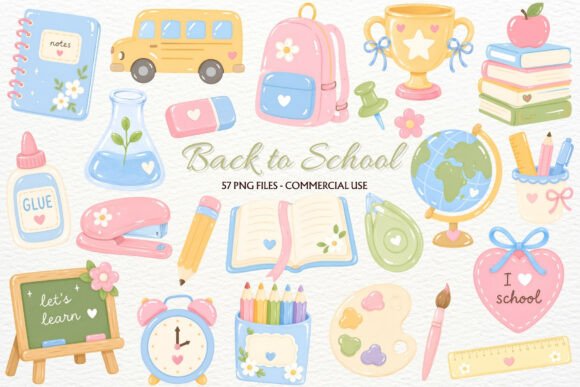 Back to School Supplies Nursery Clipart