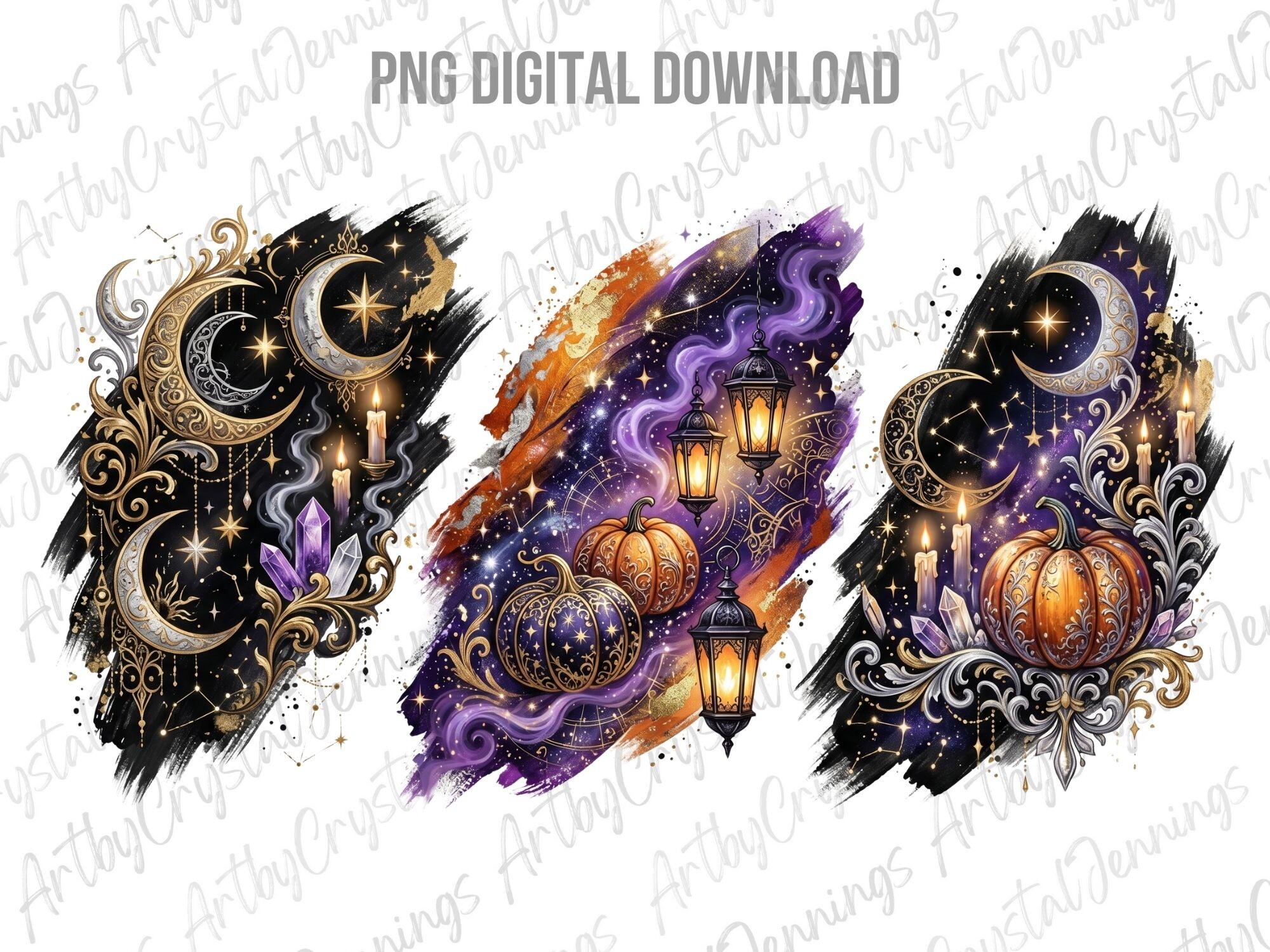 Celestial Halloween Pumpkin Trio PNG