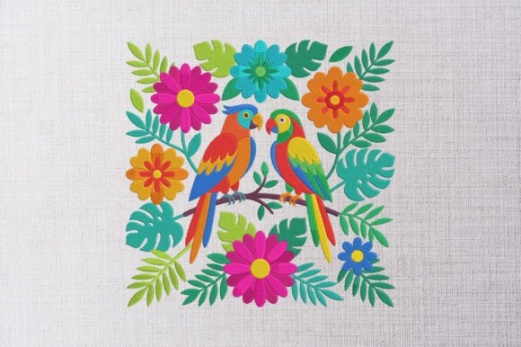 Colorful Folk Art Bird Embroidery Design