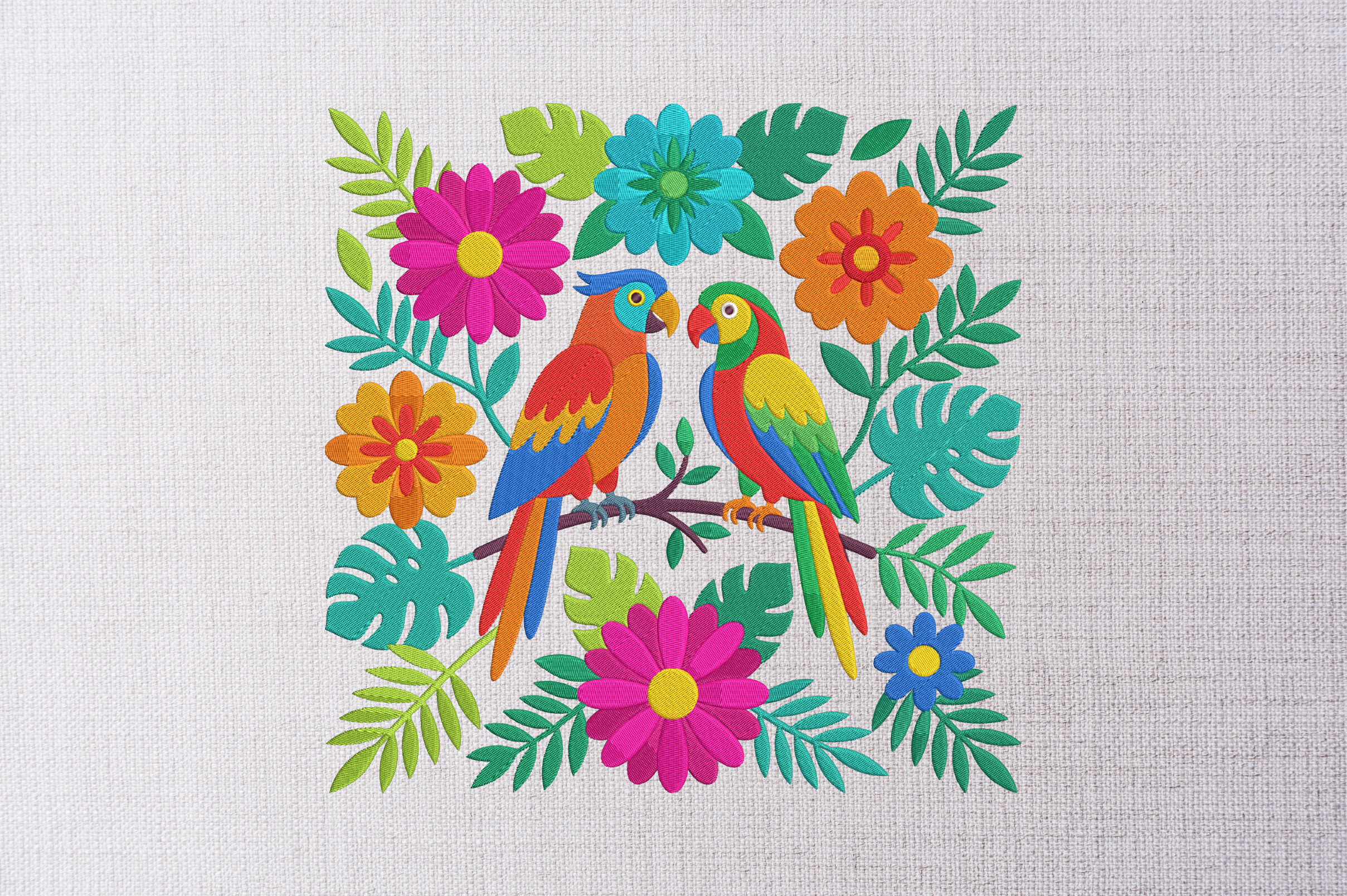 Colorful Folk Art Bird Embroidery Design