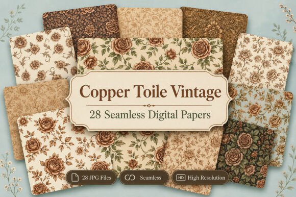 Copper Toile Digital Paper Pack, Vintage