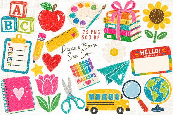 Distressed Back to School Clipart PNG