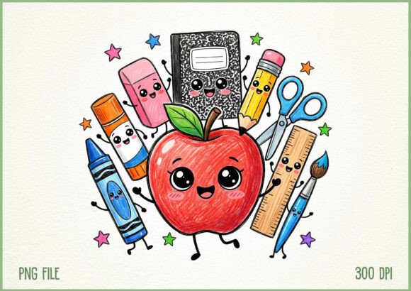 Kawaii Back to School Doodle PNG