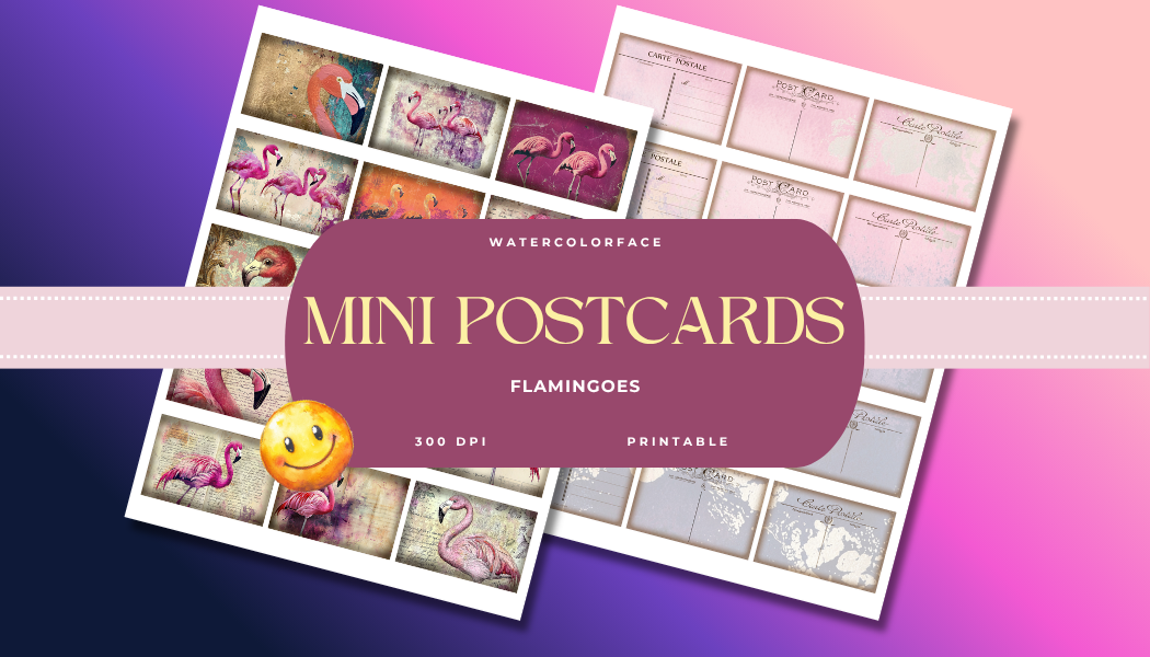 Pink and Purple Flamingo Mini Postcards