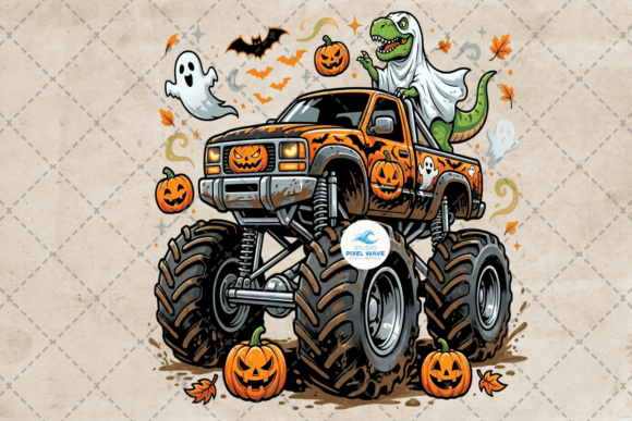 T-Rex Riding Monster Truck Halloween Png