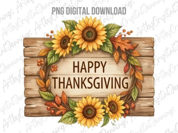 Thanksgiving Sunflower Wood Sign PNG