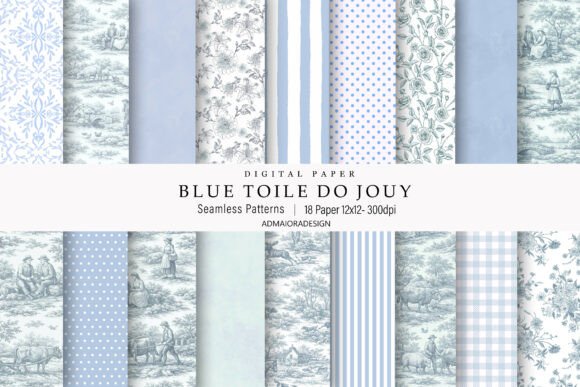Toile De Jouy Digital Paper Blue