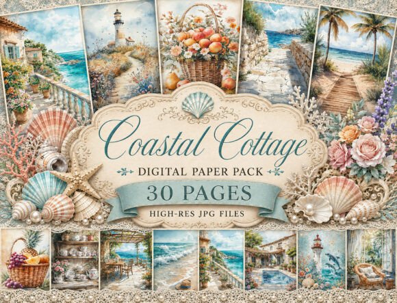 Preview of Watercolor Coastal Cottage Paper