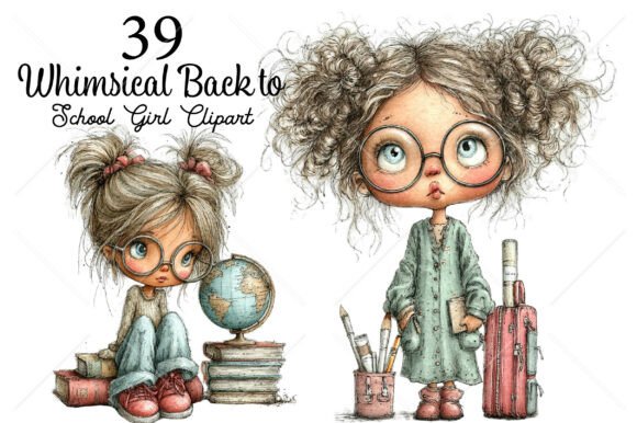 Whimsical Back to School Girl Clipart