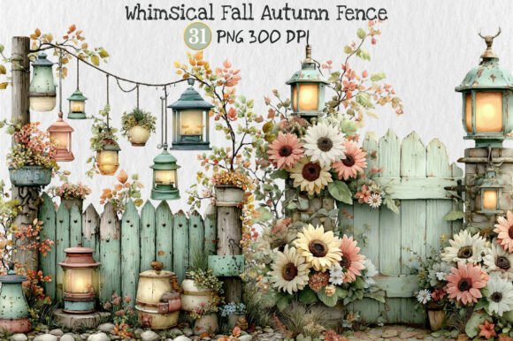 Whimsical Fall Autumn Fence Clipart