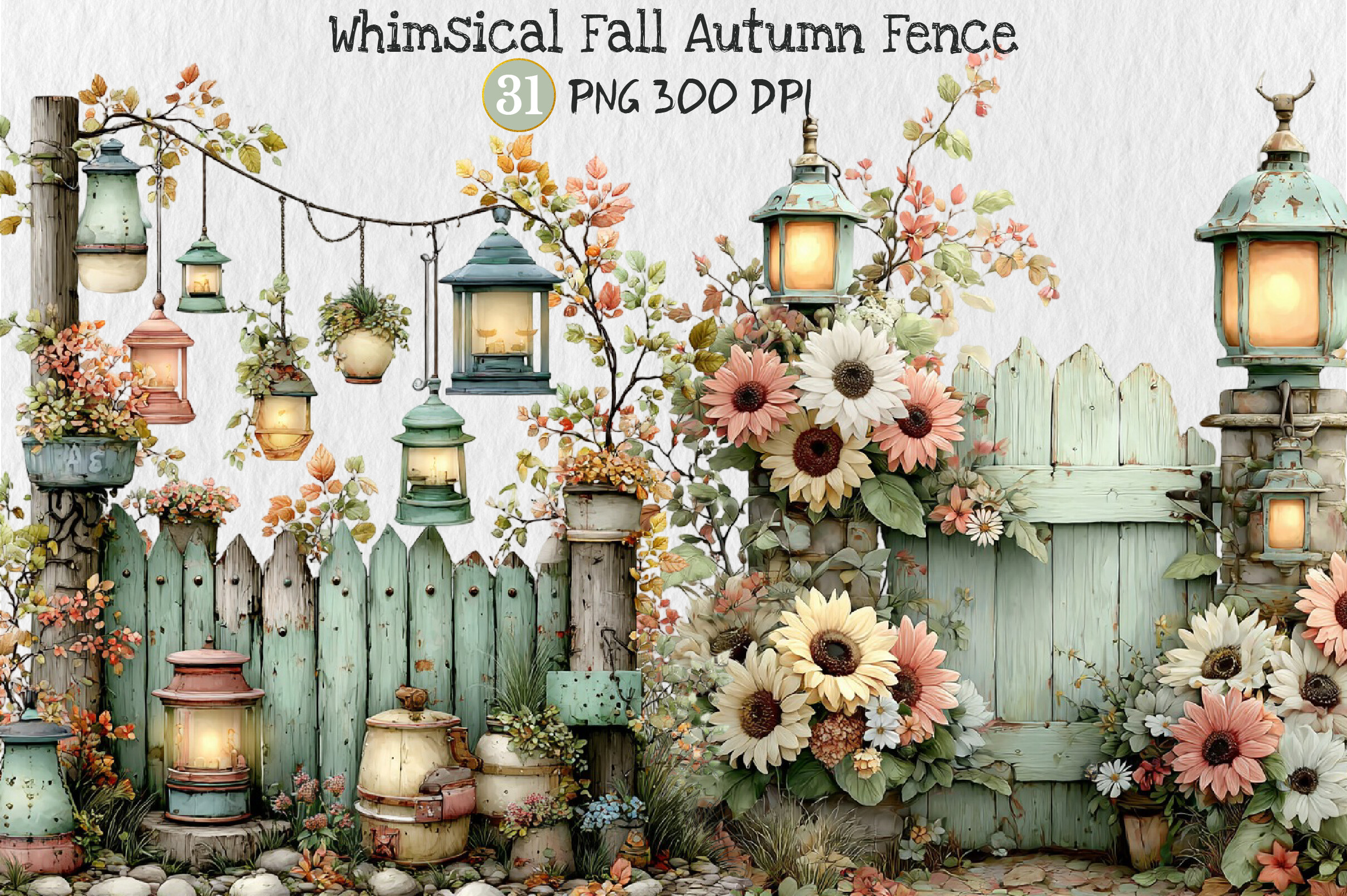 Whimsical Fall Autumn Fence Clipart Graphic by Rose Art · Creative Fabrica