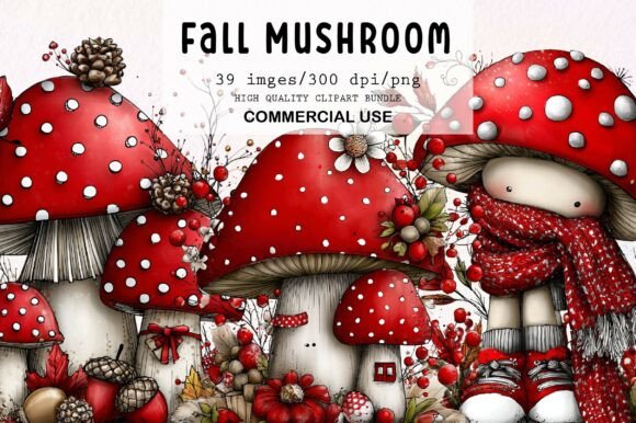 Whimsical Fall Mushroom Clipart