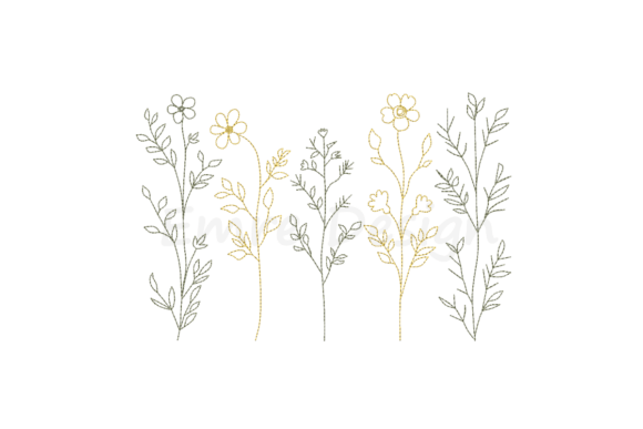 Wildflowers Line Art Embroidery Design