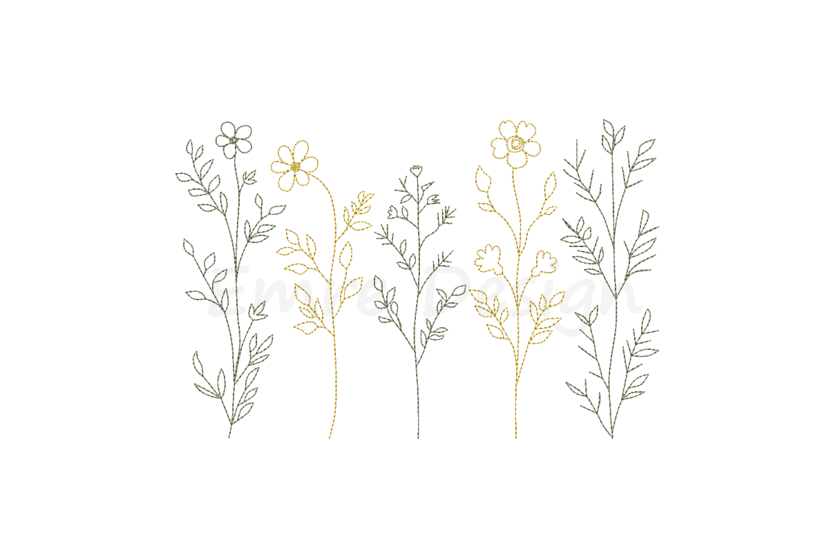 Wildflowers Line Art Embroidery Design