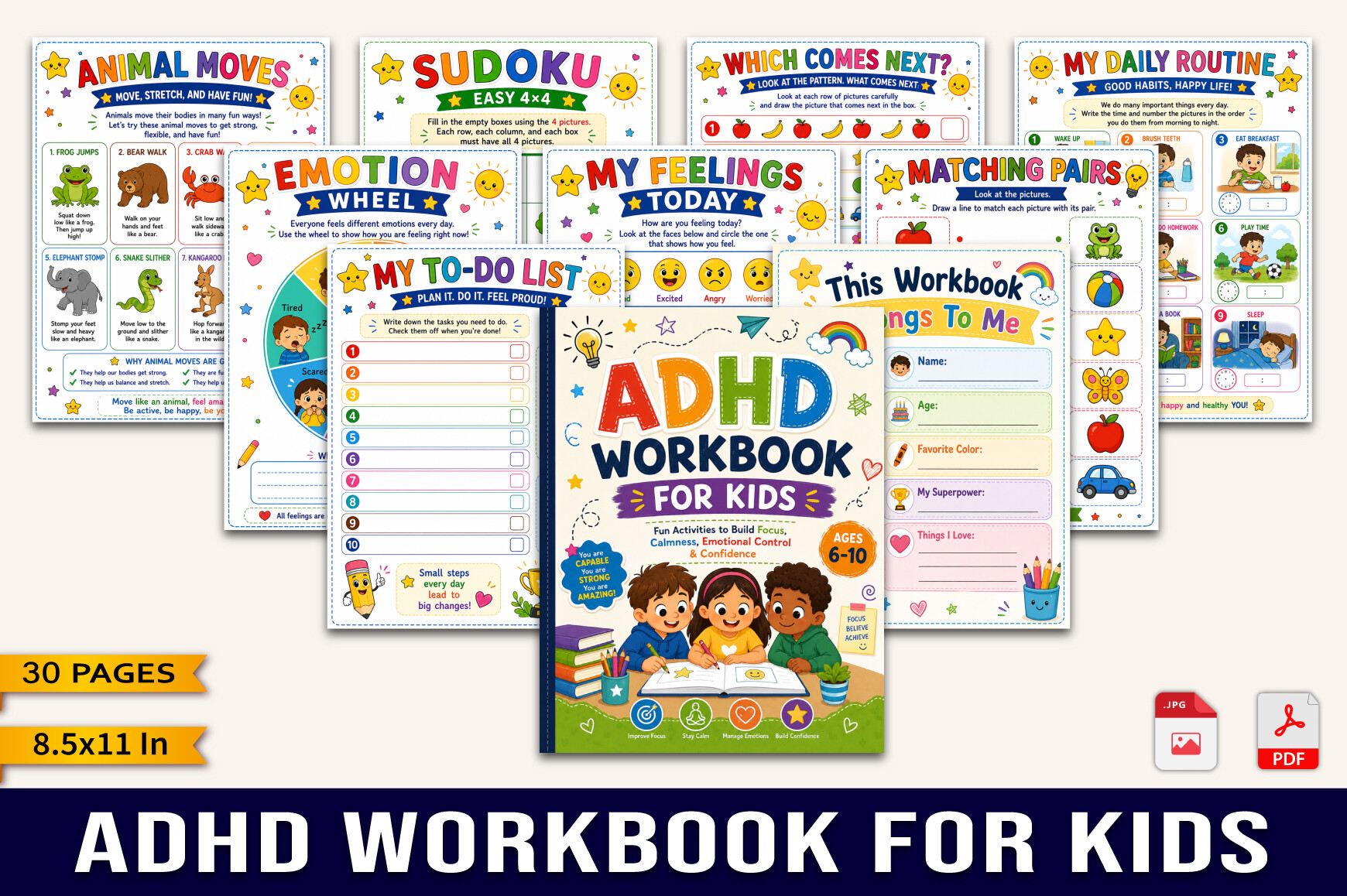 ADHD Workbook for Kids (Ages 6–10) Graphic by designmela01 · Creative ...