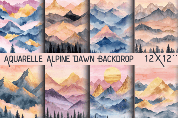 Preview of Aquarelle Alpine Dawn Backdrop digital backdrop