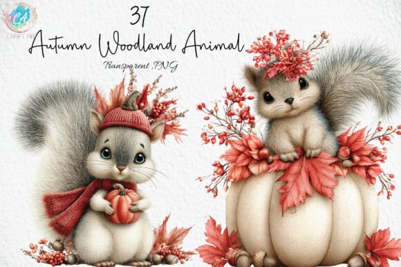 Autumn Woodland Pumpkin Animal PNG