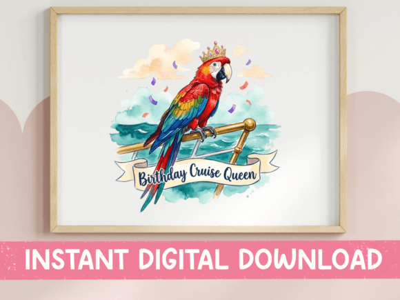 Birthday Cruise Queen Parrot Design Graphic T-shirt Designs By October Second