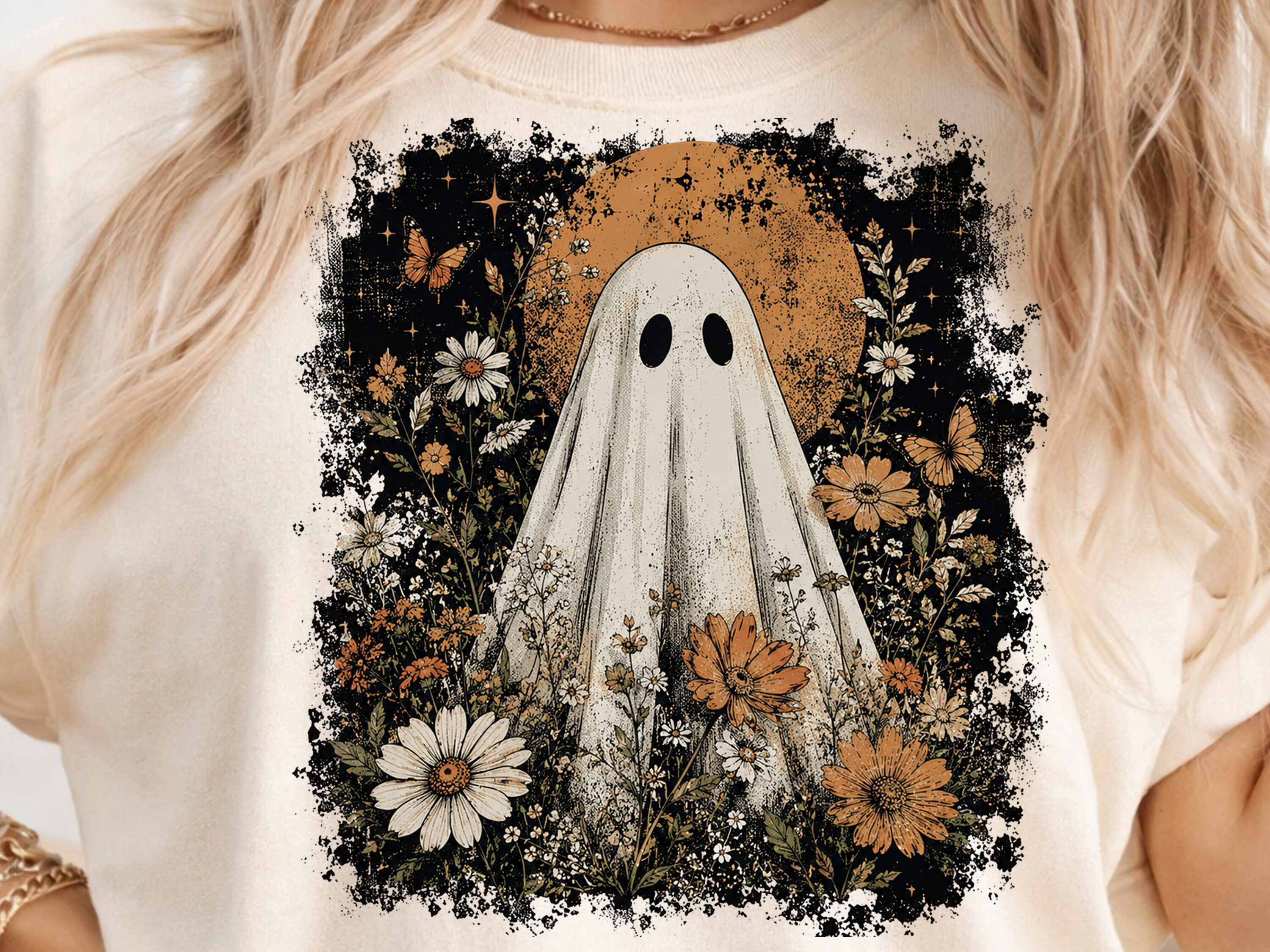 Boho Ghost Wildflower — Halloween PNG design preview