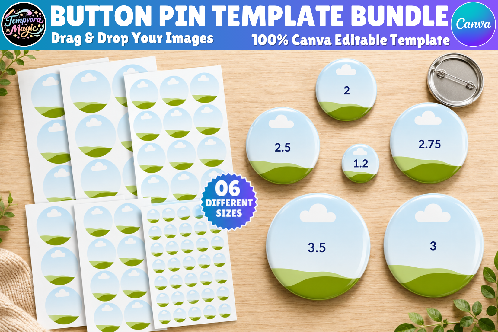 Button Pin Template Bundle