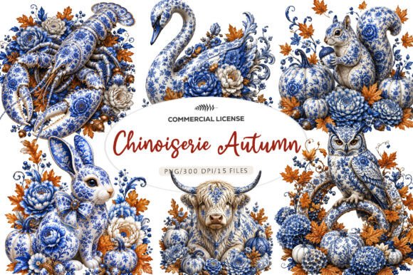 Chinoiserie Autumn Clipart PNG