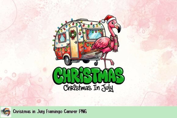Christmas in July Flamingo Camper PNG