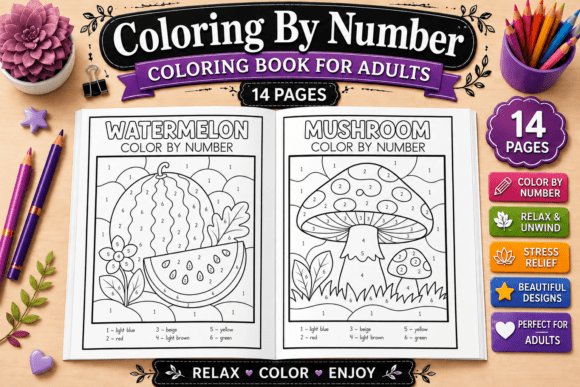 Preview of Color by Number Coloring Book for Adults adult coloring pages