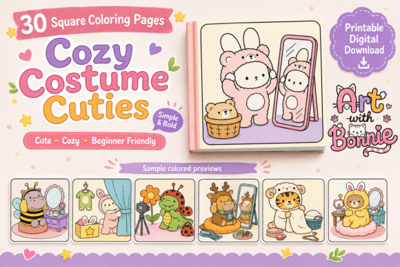 Cozy Animals Costume Cuties Coloring PDF