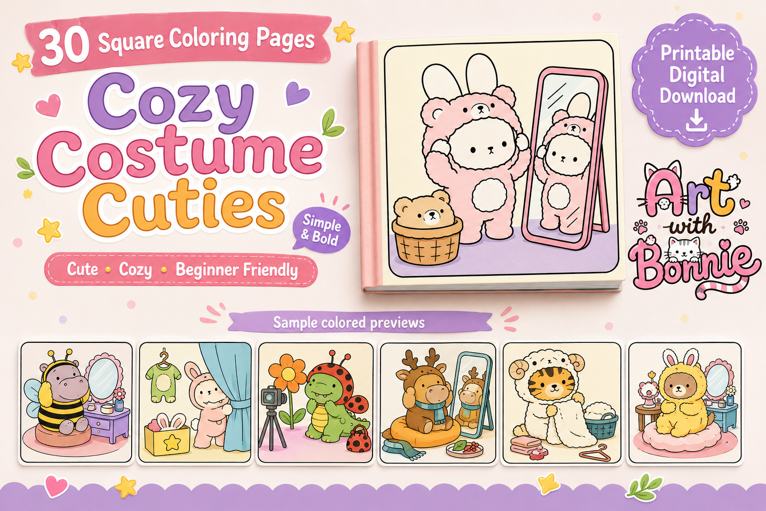Cozy Animals Costume Cuties Coloring PDF
